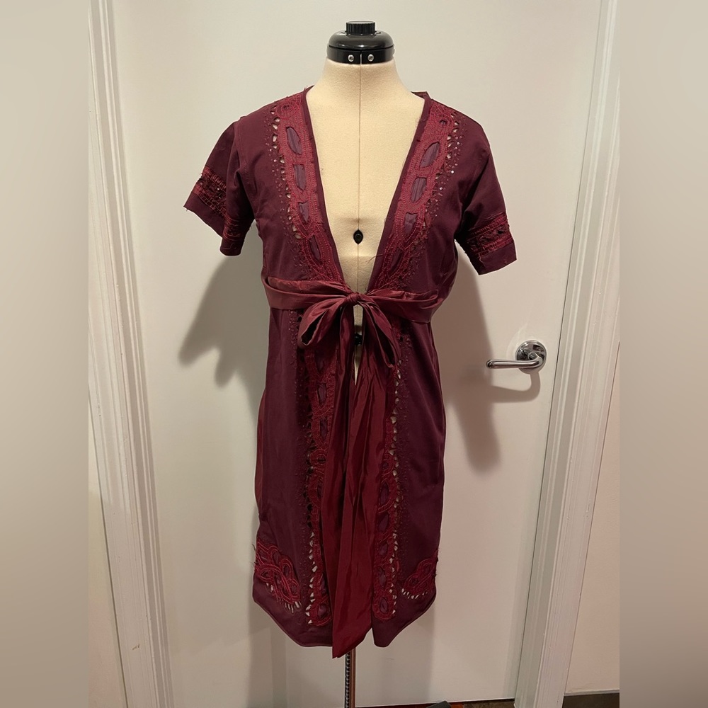 A Common Thread Burgundy Open Cardigan Sequin Tie Front Size L